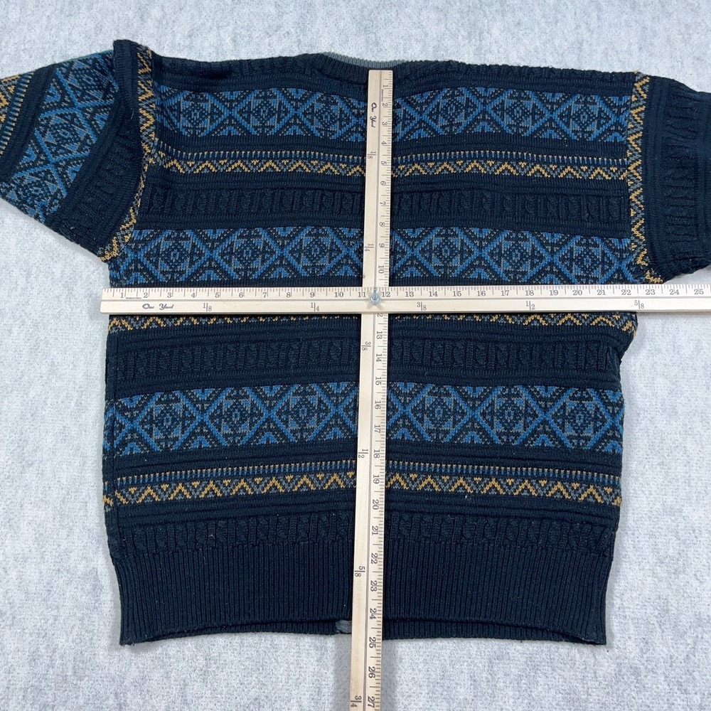 Vintage Cardigan Sweater Men Large Blue Grandpa Cosby Geometric Acrylic 90s Golf - Picture 5 of 9